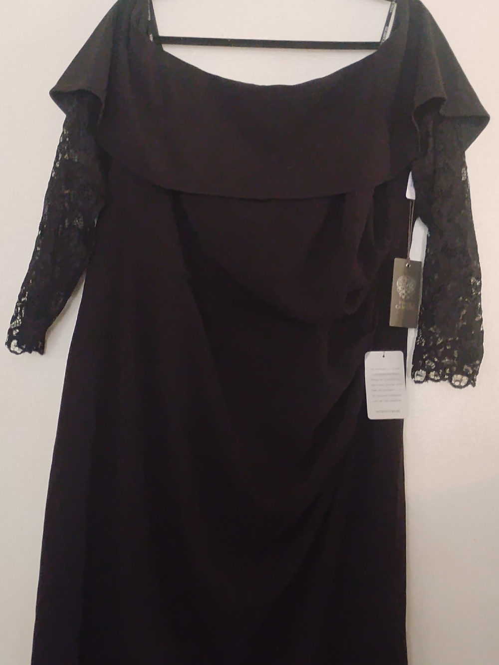 Nwt Vince Camuto Black Lace Sleeve Off The Shoulder Below The Knee Dress Sz 18W